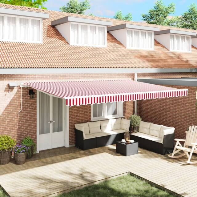 Berkfield Home Manual Retractable Awning with LED Red & White Stripe 500x350 cm - image 1