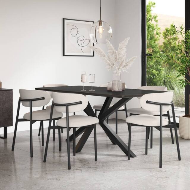 More4Homes Juno Concrete Ceramic Dining Table & 8 Myla Linen Chairs in Beige - image 1