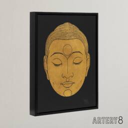 "Artery8 Bronze Gold Head of Buddha Reijer Stolk Framed Canvas Wall Art Print in Black - Size: W12"" x H16""" - thumbnail 2