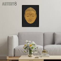 "Artery8 Bronze Gold Head of Buddha Reijer Stolk Framed Canvas Wall Art Print in Black - Size: W12"" x H16""" - thumbnail 3