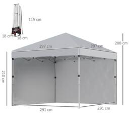OUTSUNNY 3x3 M Pop Up Gazebo Party Tent, 2 Sidewalls, Weight Bags Light Grey - thumbnail 3