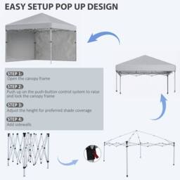 OUTSUNNY 3x3 M Pop Up Gazebo Party Tent, 2 Sidewalls, Weight Bags Light Grey - thumbnail 5