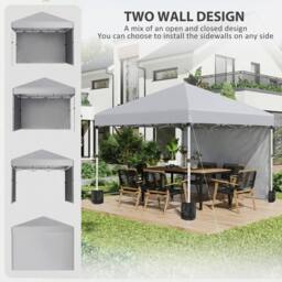 OUTSUNNY 3x3 M Pop Up Gazebo Party Tent, 2 Sidewalls, Weight Bags Light Grey - thumbnail 4