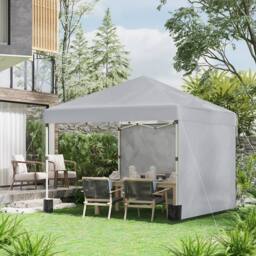 OUTSUNNY 3x3 M Pop Up Gazebo Party Tent, 2 Sidewalls, Weight Bags Light Grey - thumbnail 1
