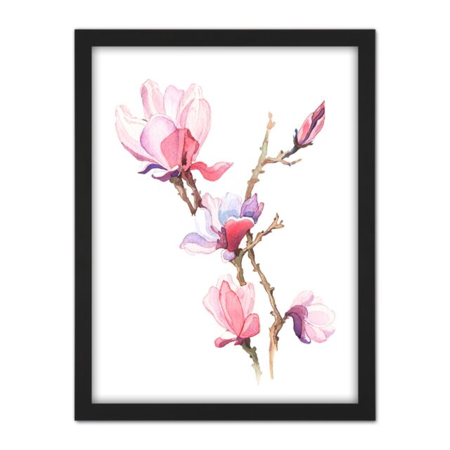 "Artery8 Wall Art Print Flower Magnolia Watercolour Large Large Framed Wall Décor Art in White - Size: W18"" x H24""" - image 1