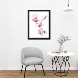 "Artery8 Wall Art Print Flower Magnolia Watercolour Large Large Framed Wall Décor Art in White - Size: W18"" x H24""" - thumbnail 2