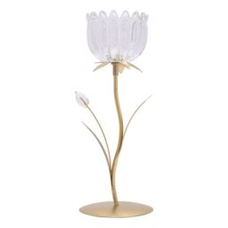 Hestia Single Stem Candle Holder WIth Clear Glass On Gold Base - thumbnail 1