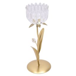 Hestia Single Stem Candle Holder WIth Clear Glass On Gold Base - thumbnail 2