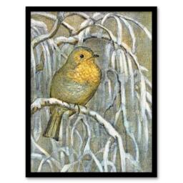 Artery8 Robin on Snowy Tree Branch Vintage Framed Wall Art Print van Hoytema - Size: A4 - thumbnail 1