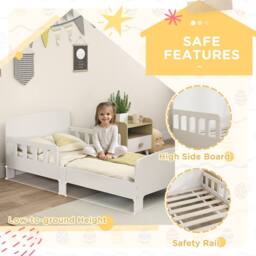 AIYAPLAY Kids Toddler Bed Frame with Safety Side Rails for 3-8 Years, White - thumbnail 4