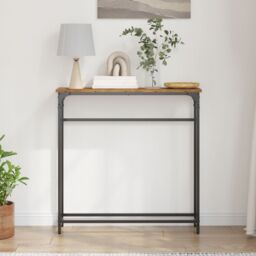 Berkfield Home Console Table Old Wood 75x19, 5x75 cm Engineered Wood & Steel in Brown - thumbnail 4