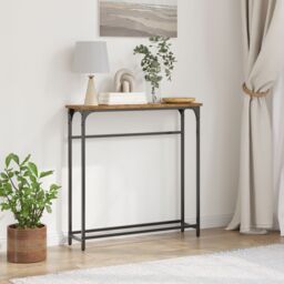 Berkfield Home Console Table Old Wood 75x19, 5x75 cm Engineered Wood & Steel in Brown - thumbnail 1