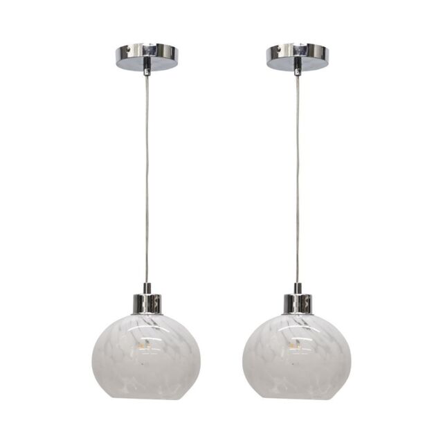 First Choice Lighting Set of 2 Confetti - Glass Globe with Chrome Pendant Fittings in White - image 1