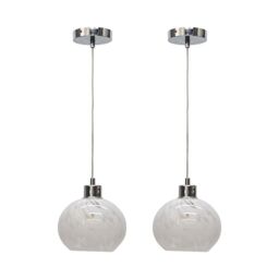 First Choice Lighting Set of 2 Confetti - Glass Globe with Chrome Pendant Fittings in White