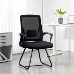 HOMCOM Desk Chair No Wheels, Meeting Chair with Mesh Back for Waiting Room in Black - thumbnail 1