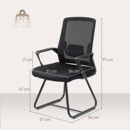 HOMCOM Desk Chair No Wheels, Meeting Chair with Mesh Back for Waiting Room in Black - thumbnail 3