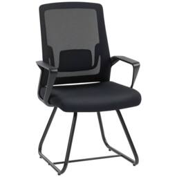 HOMCOM Desk Chair No Wheels, Meeting Chair with Mesh Back for Waiting Room in Black - thumbnail 2