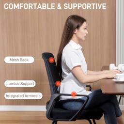 HOMCOM Desk Chair No Wheels, Meeting Chair with Mesh Back for Waiting Room in Black - thumbnail 4