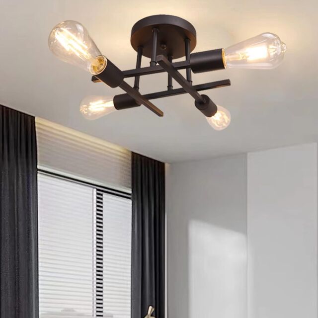 COMELY Vintage Semi Flush Mount 4 Light Ceiling Lights, Industrial Chandelier in Black - image 1
