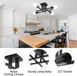 COMELY Vintage Semi Flush Mount 4 Light Ceiling Lights, Industrial Chandelier in Black - thumbnail 8