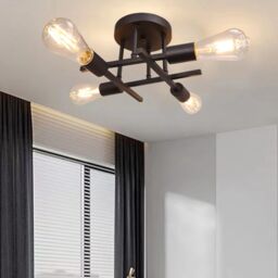 COMELY Vintage Semi Flush Mount 4 Light Ceiling Lights, Industrial Chandelier in Black