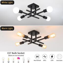 COMELY Vintage Semi Flush Mount 4 Light Ceiling Lights, Industrial Chandelier in Black - thumbnail 9