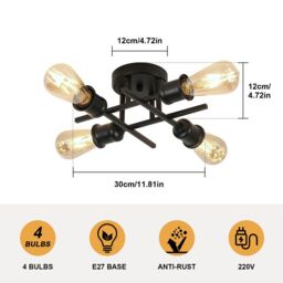 COMELY Vintage Semi Flush Mount 4 Light Ceiling Lights, Industrial Chandelier in Black - thumbnail 7
