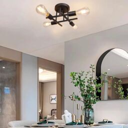 COMELY Vintage Semi Flush Mount 4 Light Ceiling Lights, Industrial Chandelier in Black - thumbnail 2