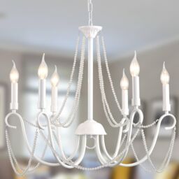 Garwarm 6 Lights Chandelier French Country Retro Hanging Lights White - thumbnail 1