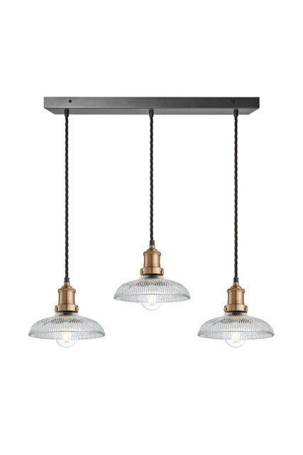 Industville Brooklyn Glass Dome 3 Wire Cluster Lights, 8 inch, Brass holder in Bronze
