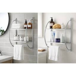 VOGREX Chrome 2 Tier Wall Mounted Bathroom Shelf Unit Rack With Towel in Silver - thumbnail 5