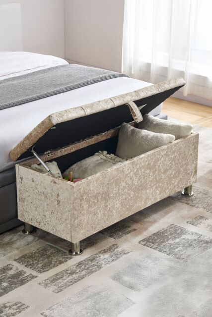 Home Discount Vida Designs Valencia Storage Ottoman Velvet Fabric UKFR Furniture in Beige - image 1