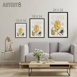 "Artery8 Larkspurs Tulip & Scorpion Calligraphy Framed Canvas Wall Art Print in White - Size: W12"" x H16""" - thumbnail 4