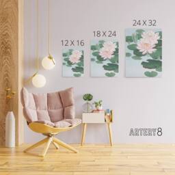 "Artery8 Water Lily Pads Pink Flower Bloom Canvas Wall Art Print Koson - Size: W18"" x H24""" - thumbnail 4