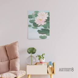"Artery8 Water Lily Pads Pink Flower Bloom Canvas Wall Art Print Koson - Size: W18"" x H24""" - thumbnail 3