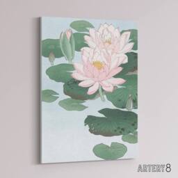 "Artery8 Water Lily Pads Pink Flower Bloom Canvas Wall Art Print Koson - Size: W18"" x H24""" - thumbnail 2