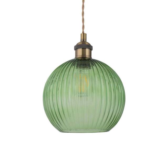 First Choice Lighting Betchley - Antique Brass Braided Pendant with Green Ribbed Glass Shade - image 1