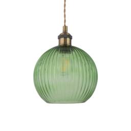 First Choice Lighting Betchley - Antique Brass Braided Pendant with Green Ribbed Glass Shade - thumbnail 1