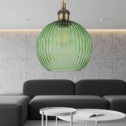 First Choice Lighting Betchley - Antique Brass Braided Pendant with Green Ribbed Glass Shade - thumbnail 4