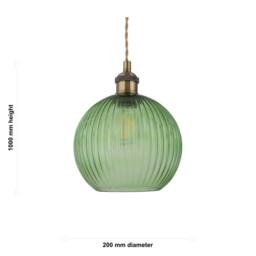 First Choice Lighting Betchley - Antique Brass Braided Pendant with Green Ribbed Glass Shade - thumbnail 6