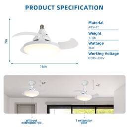 NIVOR Screw in Ceiling Fans with Light, 3-Color 4 Speeds Dimmable LED E27 in White - thumbnail 2