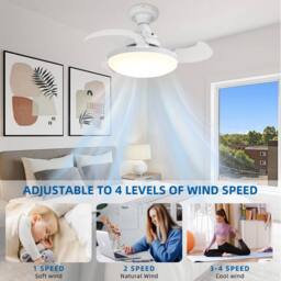 NIVOR Screw in Ceiling Fans with Light, 3-Color 4 Speeds Dimmable LED E27 in White - thumbnail 4