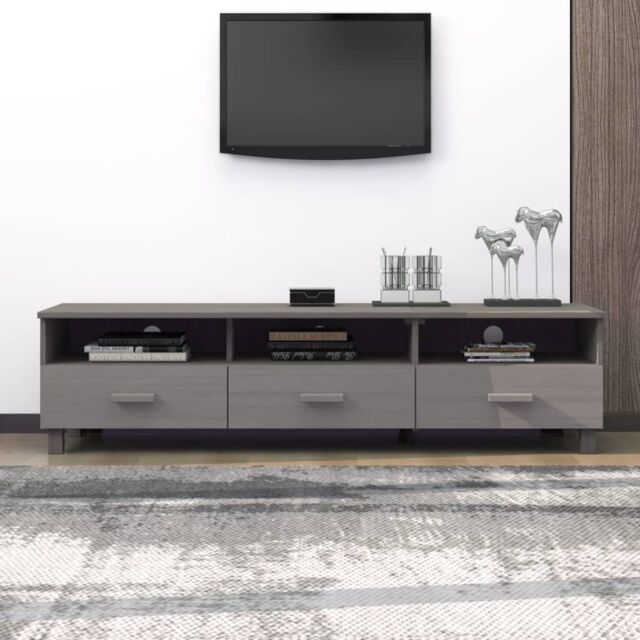 Berkfield Home TV Cabinet HAMAR Light Grey 158x40x40 cm Solid Wood Pine - Size: 158 x 40 x 40 cm - image 1