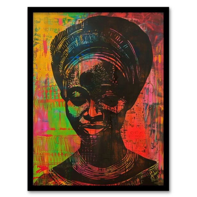 Artery8 Colourful West African Woman Modern Artwork Framed Art Print - Size: A4 - image 1