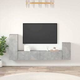 Berkfield Home Classic 4 Piece TV Cabinet Set Concrete Grey Engineered Wood - thumbnail 2