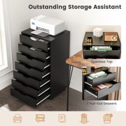 Costway Modern 7-Drawer Chest Mobile Lateral Filing Cabinet Home Office Storage Cabinet in Black - thumbnail 4
