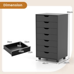 Costway Modern 7-Drawer Chest Mobile Lateral Filing Cabinet Home Office Storage Cabinet in Black - thumbnail 2
