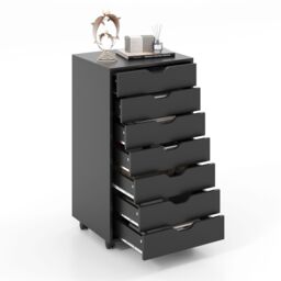Costway Modern 7-Drawer Chest Mobile Lateral Filing Cabinet Home Office Storage Cabinet in Black