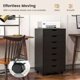 Costway Modern 7-Drawer Chest Mobile Lateral Filing Cabinet Home Office Storage Cabinet in Black - thumbnail 6
