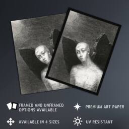 Artery8 Fallen Angel Spreads Black Wings Redon Vintage Framed Wall Art Print in Grey - Size: A4 - thumbnail 2